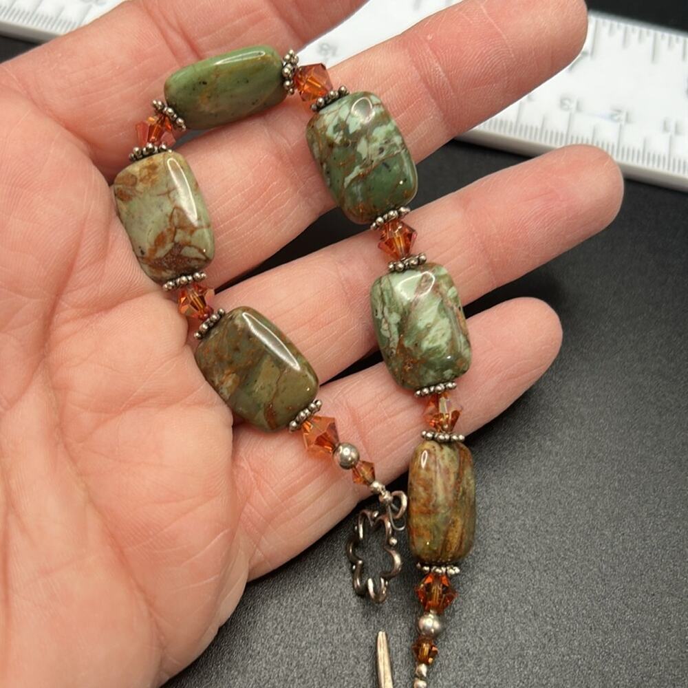 Green Stone Bracelet 925 silver clasp. Olive brown camo orange #100 - Picture 8 of 8